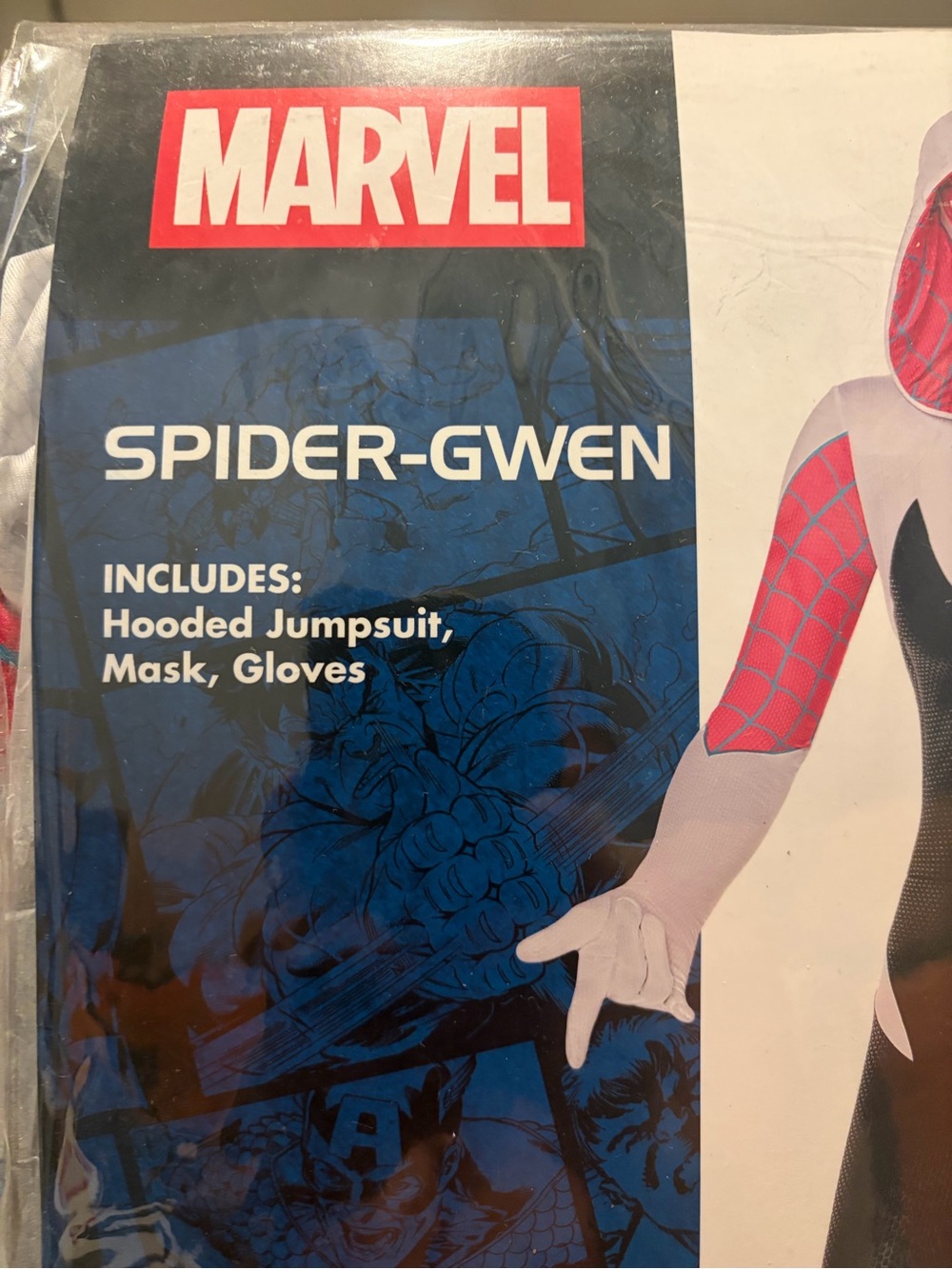 Spider-Gwen- Spirit Halloween Costume -Hooded Jumpsuit NWT small - Picture 2 of 5